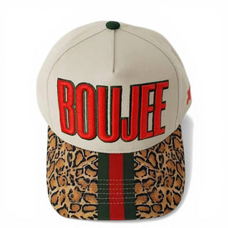 Boujee Embroidered Leopard Print Snapback Cap – Red & Green