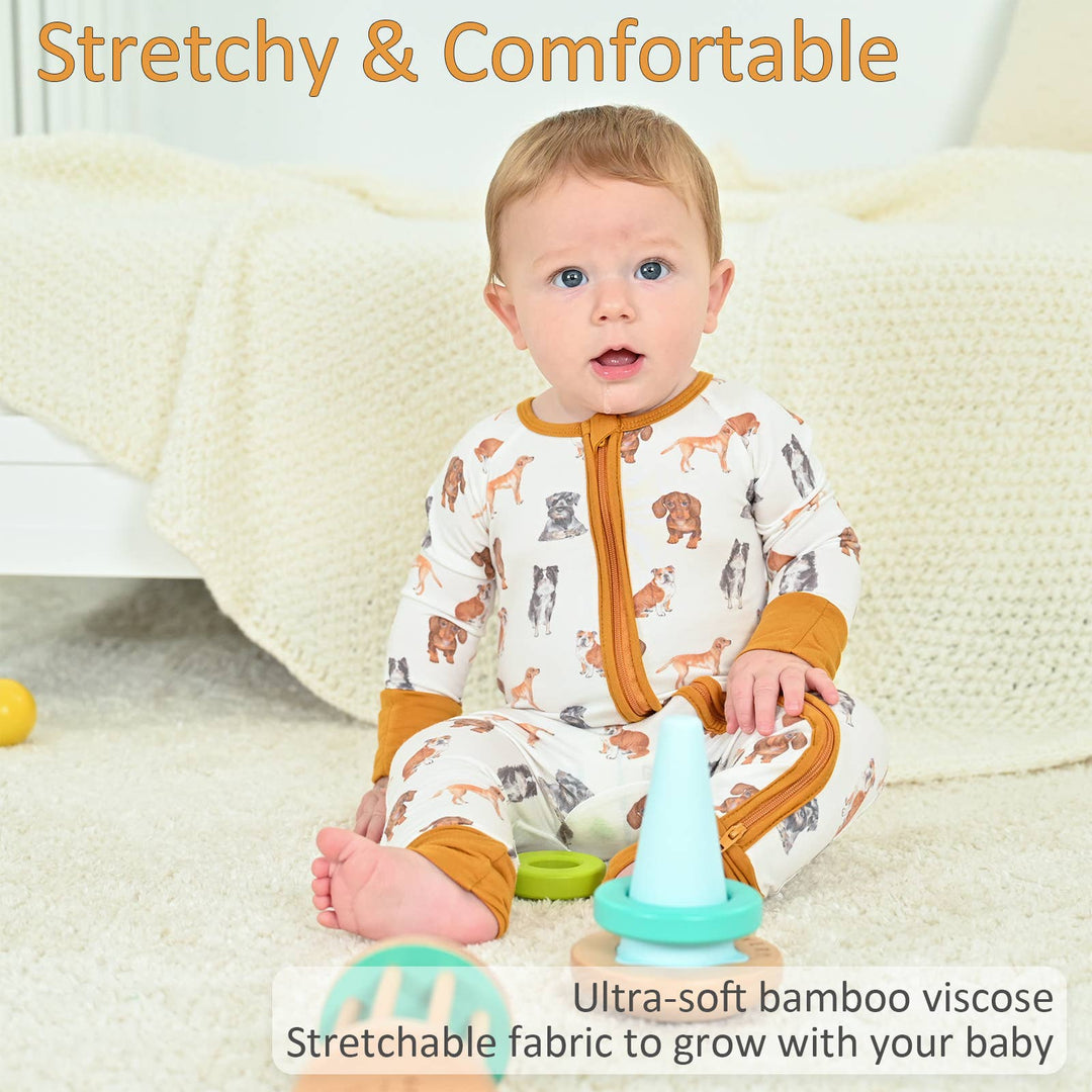 Woof Woof Dogs Baby Bamboo Pajamas, 2-Way Zipper: Newborn