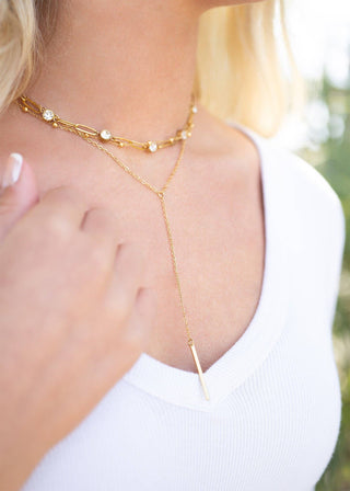 Hey Beautiful Rhinestone Accent Paperclip Chain Necklace – Waterproof & Tarnish-Free