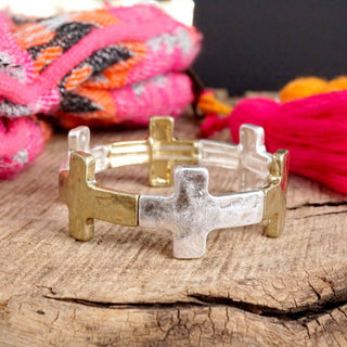 Hey Beautiful – Hammered Sideways Cross Stretch Statement Bracelet