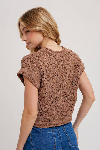 Bluivy Boho Open Knit Short Sleeve Sweater
