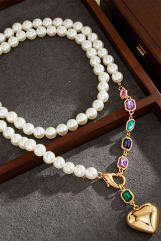 Hey Beautiful Boutique | Multi-Strand Pearl & Gemstone Heart Pendant Necklace