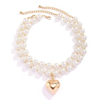 Hey Beautiful – Layered Pearl Heart Charm Necklace