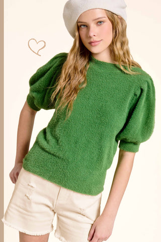 Merry & Bright Mohair Puff Sleeve Knit Top