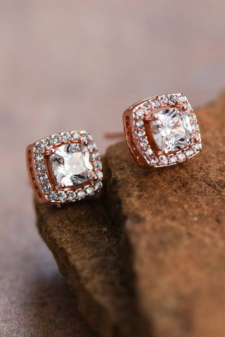 Hey Beautiful – Rose Gold Plated Tarnish-Resistant Square Crystal Stud Earrings – Dainty Everyday Earrings
