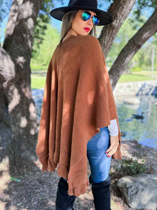 Cinnamon Ruffled Knit Cape
