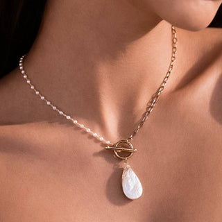 Hey Beautiful 18K Gold Plated Tarnish-Resistant Pearl Toggle Drop Necklace