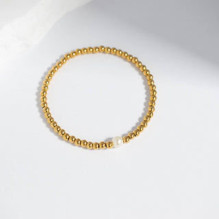 Hey Beautiful Gold Bead Pearl Accent Stretch Bracelet – Waterproof & Tarnish-Free