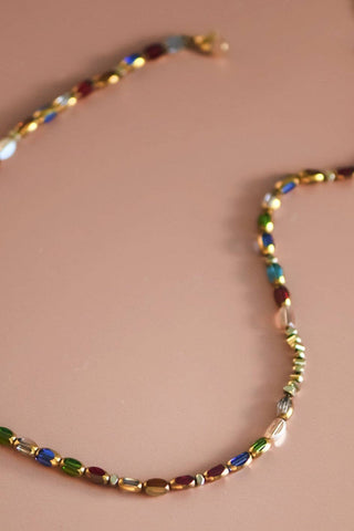 Hey Beautiful – 18K Gold Plated Tarnish-Resistant Beaded Stainless Steel Necklace – Colorful Crystal Layering Necklace