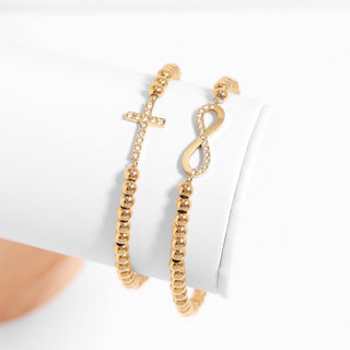 Hey Beautiful Gold Bead Cross Stretch Bracelet – Waterproof & Tarnish-Free