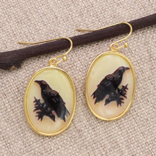 Vintage Raven Oval Drop Earrings