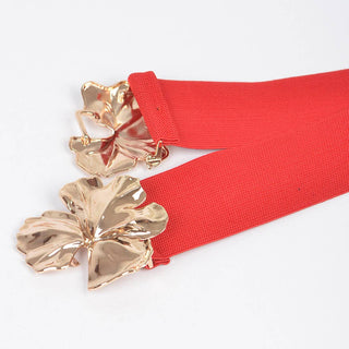 Gold flower stretch waist belt in Poppy Red