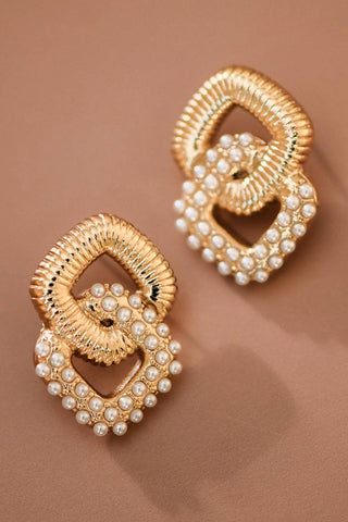 Hey Beautiful 18K Gold Plated Tarnish-Resistant Geometric Pearl Statement Earrings