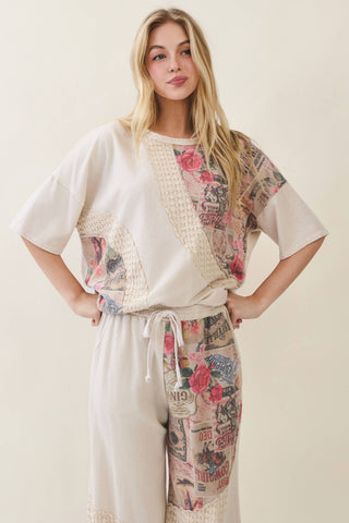 Faded Romance Collage Print Top – Cream (Top Only)