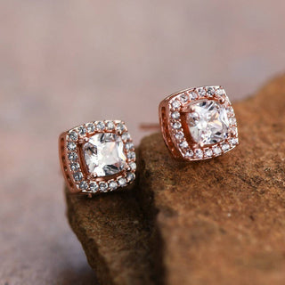 Hey Beautiful – Rose Gold Plated Tarnish-Resistant Square Crystal Stud Earrings – Dainty Everyday Earrings