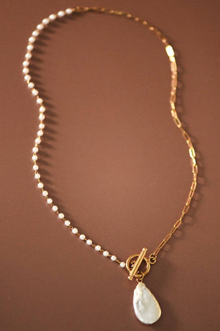 Hey Beautiful 18K Gold Plated Tarnish-Resistant Pearl Toggle Drop Necklace
