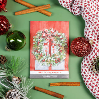 Red Door Wreath scented sachet styled in the home