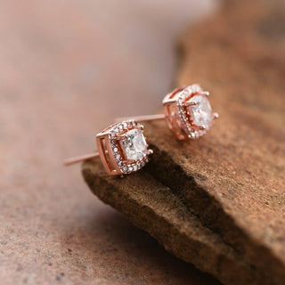 Hey Beautiful – Rose Gold Plated Tarnish-Resistant Square Crystal Stud Earrings – Dainty Everyday Earrings