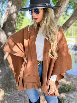 Cinnamon Ruffled Knit Cape