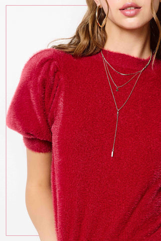 Merry & Bright Mohair Puff Sleeve Knit Top