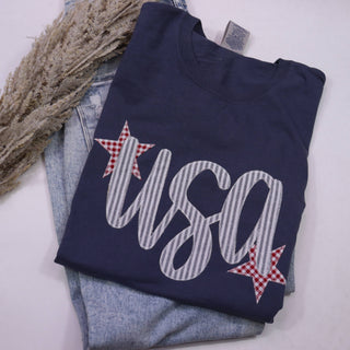 Denim Appliqué USA Patriotic Graphic