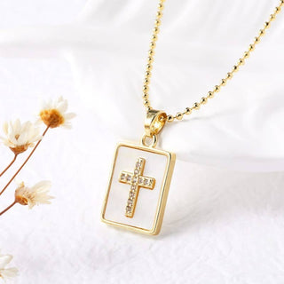Hey Beautiful – Rectangle Cross Pendant Necklace (Gold Tone)