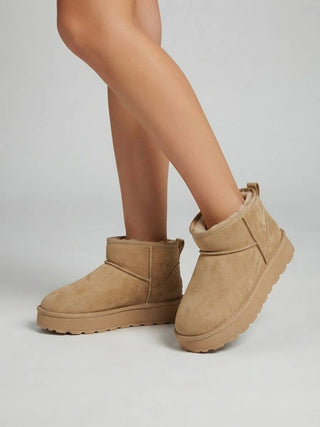 Khaki Fur-Lined Mini Boots | Women's Cozy Winter Boots