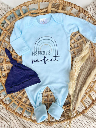 Wonderfully Made His Plan Is Perfect Baby Romper - Blue