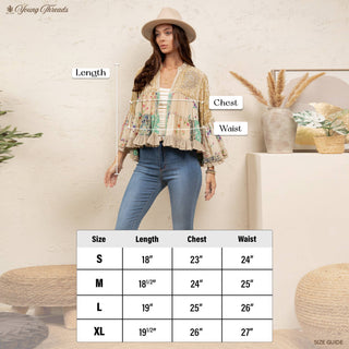 Young Threads Vintage Floral Patchwork Cropped Shrug | Boho Ruffle Sleeve Layering Jacket
