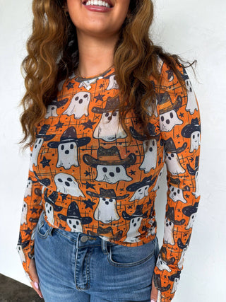 Halloween Porch Light Sheer Mesh Long Sleeve Top
