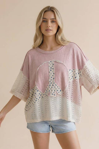 Peace & Petals Oversized Crochet Knit Top – Dusty Rose