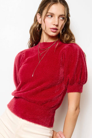 Merry & Bright Mohair Puff Sleeve Knit Top