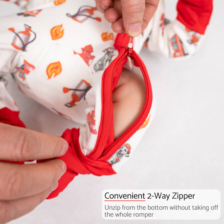 Fireman Baby Bamboo Pajamas, 2-Way Zipper Romper