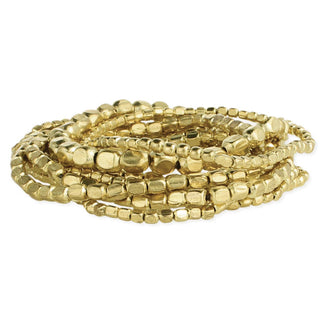 Set of 10 gold tone beaded stretch bracelets