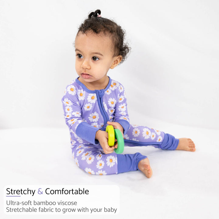 Beautiful Daisy Baby Bamboo Pajamas, 2-Way Zipper Romper