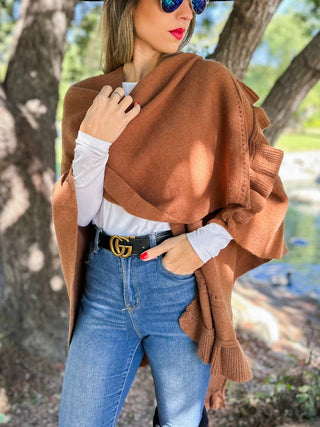 Cinnamon Ruffled Knit Cape