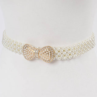 Tea Party Pearl Bow Stretch Belt