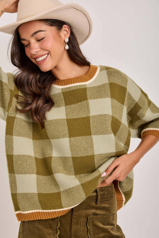 Orchard Gingham Drop Shoulder Sweater