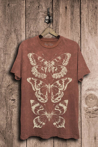 Free Spirit Dusty Merlot Mineral Wash Butterfly Graphic Tee