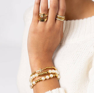 Hey Beautiful Gold Bead Cross Stretch Bracelet – Waterproof & Tarnish-Free