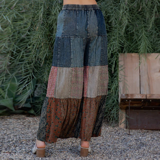 Free Spirit Patchwork Denim & Lace Wide-Leg Pants – Boho Western Style