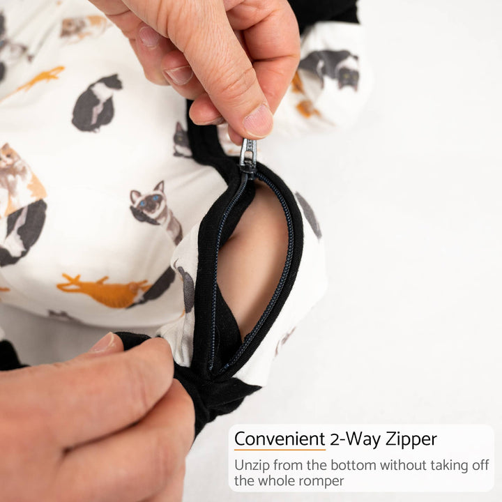 Here Kitty Kitty Baby Bamboo Pajamas, 2-Way Zipper Romper