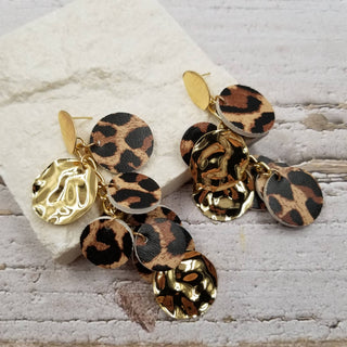 Leopard Disc Tassel Drop Earrings