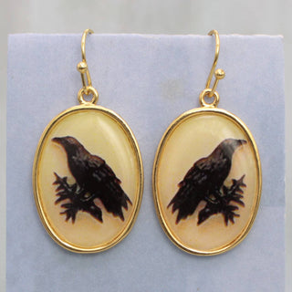 Vintage Raven Oval Drop Earrings