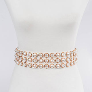 Fifth Avenue pearl studded waist belt in Vanilla Pearl white