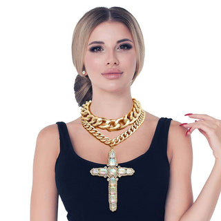 The Radiant Cross Layered Statement Necklace – Gold