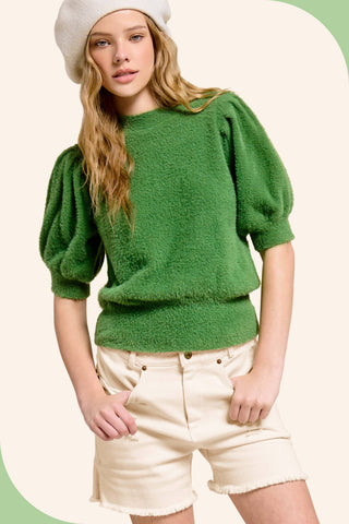 Merry & Bright Mohair Puff Sleeve Knit Top