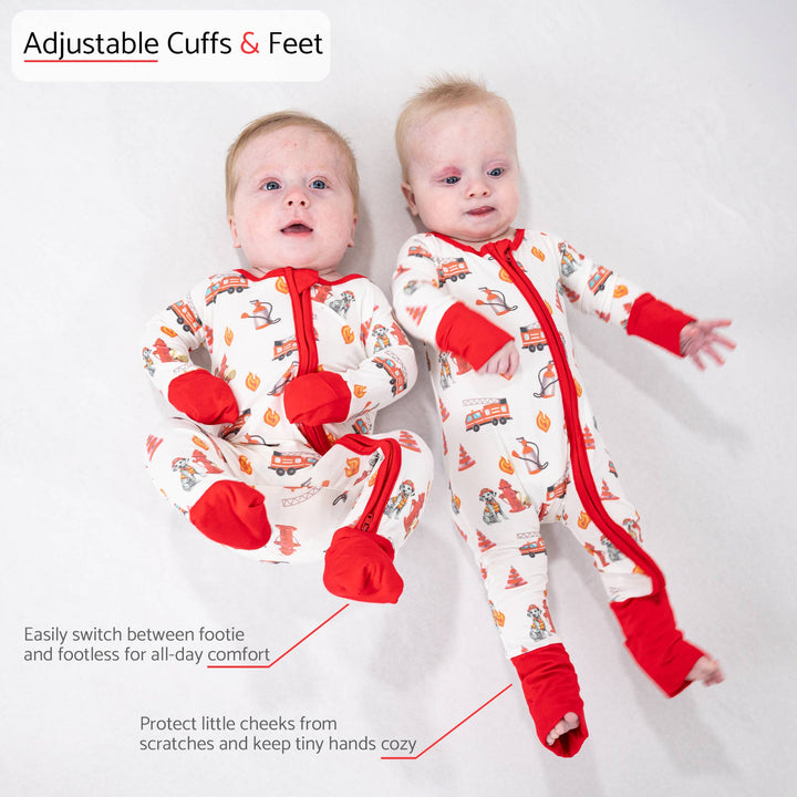 Fireman Baby Bamboo Pajamas, 2-Way Zipper Romper