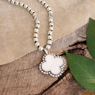 Hey Beautiful Pearlized Beaded Clover Statement Necklace
