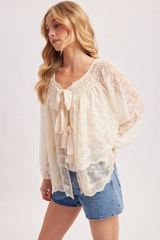 Bluivy | Layered Lace Tie-Front 2-Way Blouse | Cream